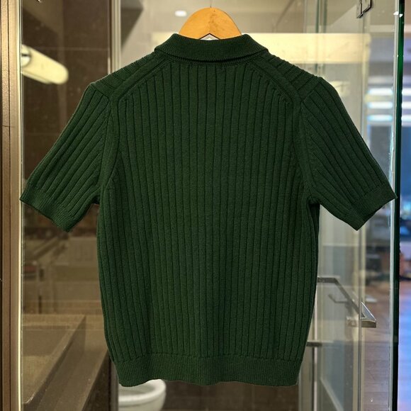 UNIQLO Ribbed Sweater-Knit Polo Short-Sleeve Button-Up Cardigan (Green) - Picture 13 of 16